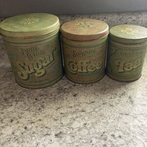 Vintage Ballonoff Canister Set 3 Piece Sugar Coffee Tea Kitsch Cottagecore
